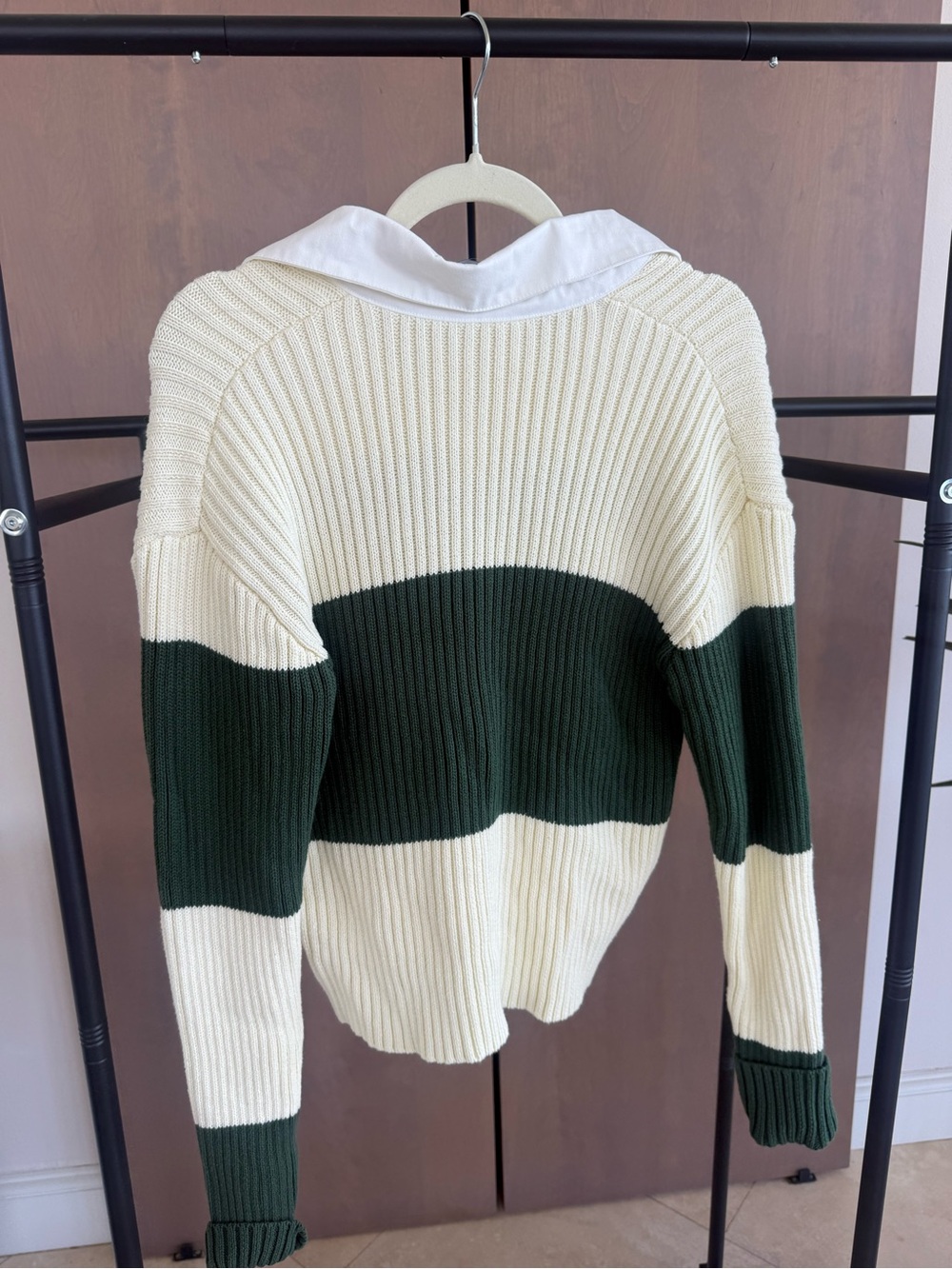 Lioness Green and Cream Ribbed Polo Sweater - Picture 4 of 4